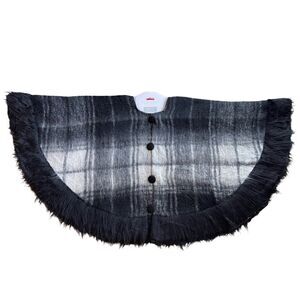 The Farmhouse Rachel Ashwell Mohair Plaid Holiday Tree Skirt Blk Gray 52” NWT